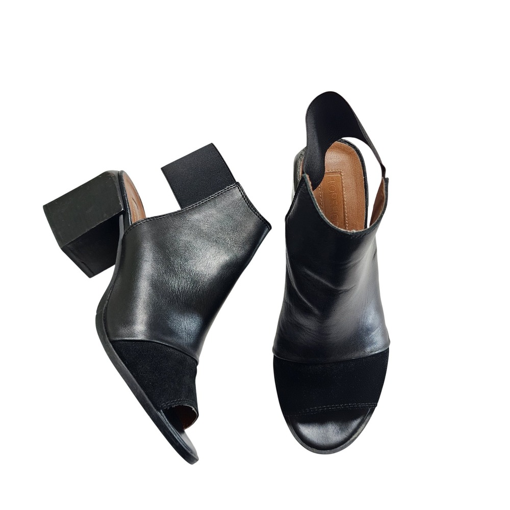 Topshop‎ Womens Duke Peep Toe Booties Size 7.5 Black Suede Leather Block Heel